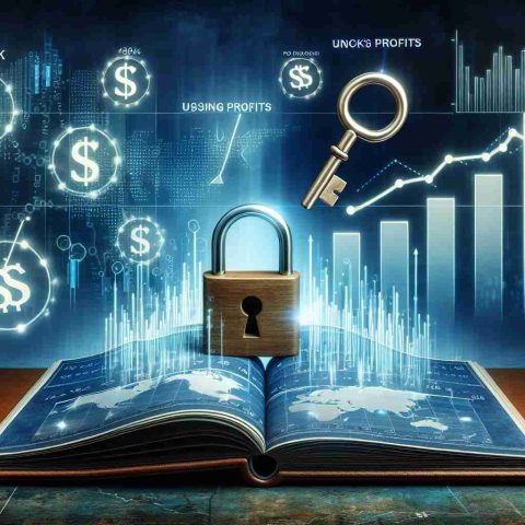 A high-definition, realistic image featuring a scene representing the concept of unlocking profits and discovering how Initial Public Offerings (IPOs) drive business content. It could contain symbols such as keys, locks, rising graphs, stock market charts, and a business style environment.