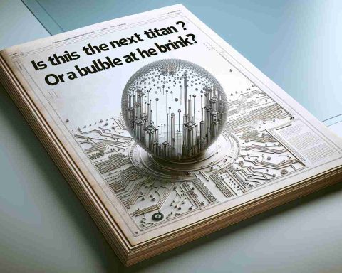 Realistic High-Definition image of an intricate paper page from a modern finance magazine, with the headline 'Is this the Next Tech Titan? Or a Bubble at the Brink?', showing a symbolic picture of a rubber ball indicating a potential bubble near a high tech digital tower implying a tech titan