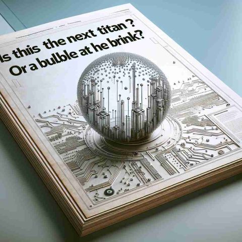 Realistic High-Definition image of an intricate paper page from a modern finance magazine, with the headline 'Is this the Next Tech Titan? Or a Bubble at the Brink?', showing a symbolic picture of a rubber ball indicating a potential bubble near a high tech digital tower implying a tech titan