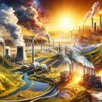 A vivid, realistic and high-definition image representing the future of energy. Depict a scenario showcasing the collaboration of big forces. envisage a large-scale industrial landscape with towering wind turbines, expansive solar farms bathed in sunlight, swirling hydroelectric power generation facilities, geothermal energy plants belching steam, and biofuel farms stretching beyond the eye can see. A representation of a new beginning in energy production revealing the unity and the mutual support among these powerfully diverse elements of the energy sector.