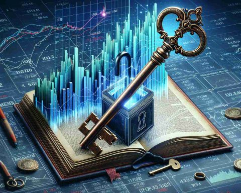 Create a hyper-realistic image in high-definition showcasing the concept of 'Unlocking Your Investment Potential'. Visualize a large antique key opening a lock that's integrated into a stock market graph. Overlapped by the graph, there's a book titled 'Discover the Secret Behind IPO Pre-apply'. Make sure to use vivid colors and fine details to convey a sense of professionalism and intrigue.