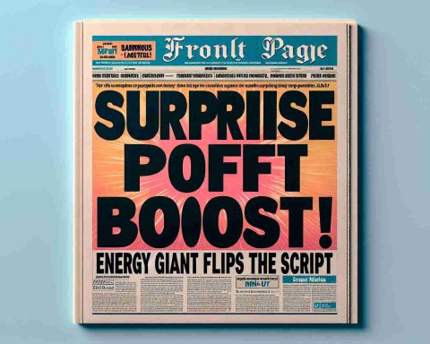 Generate a realistic, high-definition image of a newspaper headline that reads 'Surprise Profit Boost! Energy Giant Flips the Script'. This front page has a dramatic design with large, bold fonts. The headline should capture the viewer's attention, emphasizing the unexpected profit increase of an anonymous large energy company. Develop the rest of the image to give the full sense of a bursting and energetic newspaper front page full of news, articles, and other headlines, using soft pastel colors to highlight the main headline.