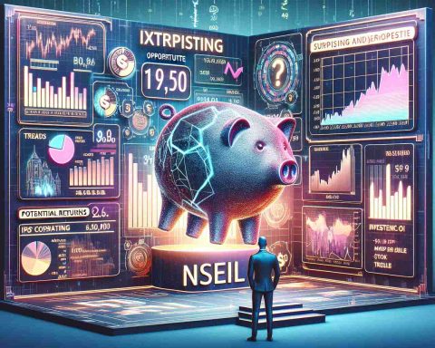 An illustration depicting an interesting take on investment opportunities with focus on NSEIL IPO. Display the information vividly, having data like stock graphs, market trends, and potential returns. Showcase it as a surprising and potentially advantageous prospect in the world of investment. Ensure realism and high-definition quality as if a snapshot taken from an expert's presentation.