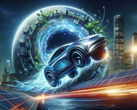 A high-definition, realistic portrayal of the concept of unleashing solar energy. Illustrate the dynamism and progressive approach of a leading electric car manufacturing company noted for its bold initiatives in the stock market, namely, on a well-known American stock exchange.