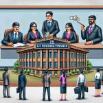 Detailed portrayal of significant changes in Indian housing finance. Illustrate an institutional building with 'LIC Housing Finance' on top. People of Indian descent, both male and female, dressed professionally look excited as they reveal game-changing strategies on a large screen behind them in a high-definition realistic style.