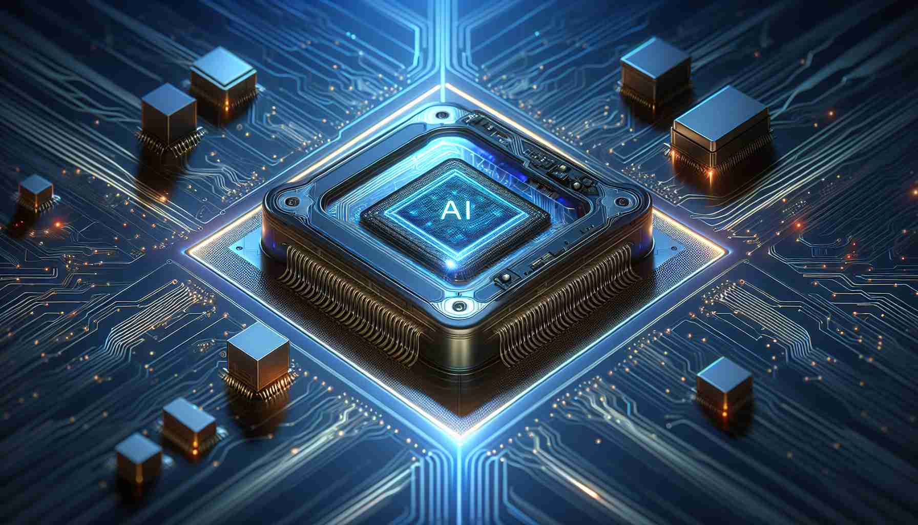 A high-definition, realistic image portraying the symbolic representation of AI transforming the future of a generic tech company. This showcases insightful concepts such as advanced microchips, futuristic technology designs, and data-driven decision-making processes, all in the context of a cutting-edge tech environment. Use lighting and shading effectively to highlight the 'bold move' and emphasize the transformation brought by AI.