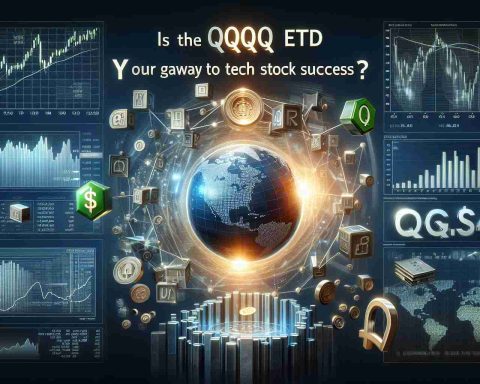 Realistic high definition image featuring the text 'Is the QQQ ETF Your Gateway to Tech Stock Success?' with a financial theme. Include elements such as stock charts, financial data or graphs and symbols representing technology companies. Do not include specific company logos or references.