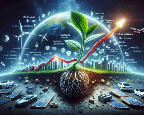 An imaginary HD photograph depicting the metaphorical transformation of Tesla's company. Picture a 3D chart growing out of a seed to represent Tesla's success, reflecting its upward trajectory. The seed is planted in a soil which is made up of significant events and strategic decisions which contributed to Tesla's prosperity. The leaves of the chart are solar panels, a nod to Tesla's movement towards renewable energy. Essential elements of Tesla's business model and innovative technology, such as electric cars and batteries, are also scattered in the image. An overlaid headline reads, 'Beyond the Headlines: What lies beneath Tesla's Success?'