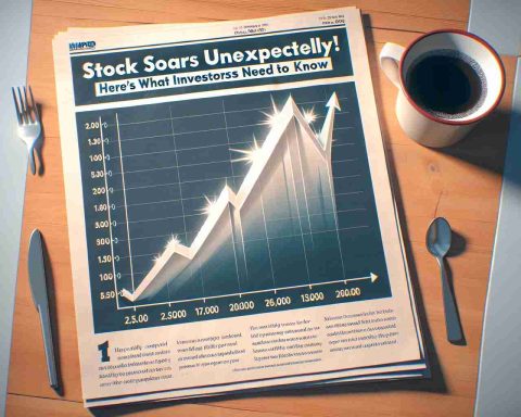 An image depicting an illustrative graph that shows a sharp increase, indicative of a soaring stock price. This graph is for a hypothetical company, and not for any specific real one. Alongside it is text that says 'Stock Soars Unexpectedly! Here’s What Investors Need to Know.' The setup implies a positive surprised reaction to the sudden rise of company stock. Suggesting the image was taken in high definition, there's a notable clarity and detail in the image.