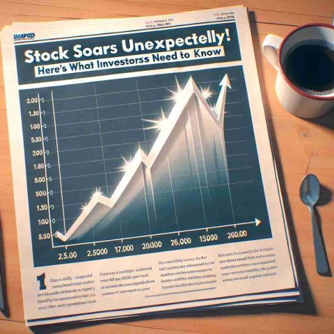 An image depicting an illustrative graph that shows a sharp increase, indicative of a soaring stock price. This graph is for a hypothetical company, and not for any specific real one. Alongside it is text that says 'Stock Soars Unexpectedly! Here’s What Investors Need to Know.' The setup implies a positive surprised reaction to the sudden rise of company stock. Suggesting the image was taken in high definition, there's a notable clarity and detail in the image.