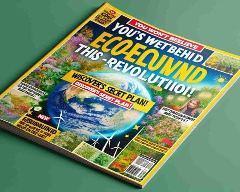 Generate a high-definition realistic image of a headline or a magazine cover with the title: 'You Won't Believe Who's Behind This Eco-Revolution! Discover Their Secret Plan.' It should look eye-catching, intriguing and information-focused.