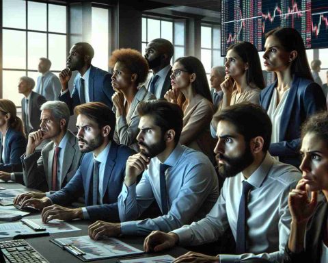 Image portrayal of a dramatic scene in a modern trading office filled with diverse people. Both male and female investors of various descents such as Caucasian, Hispanic, Black, Middle-Eastern, and South Asian are making significant decisions with intense concentration and anticipation. They are busy analyzing charts, watching multiple screens showing financial news and market data, and making calls. Their intense focus and resolve suggest that they may be recognizing opportunities and risks that others are overlooking. Their expressions reflect their determination and boldness in making these potentially game-changing moves.