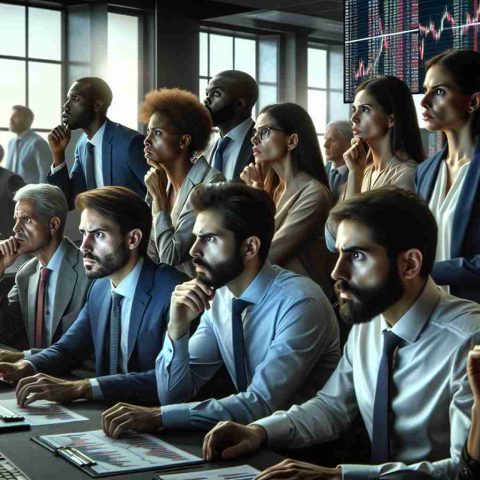 Image portrayal of a dramatic scene in a modern trading office filled with diverse people. Both male and female investors of various descents such as Caucasian, Hispanic, Black, Middle-Eastern, and South Asian are making significant decisions with intense concentration and anticipation. They are busy analyzing charts, watching multiple screens showing financial news and market data, and making calls. Their intense focus and resolve suggest that they may be recognizing opportunities and risks that others are overlooking. Their expressions reflect their determination and boldness in making these potentially game-changing moves.