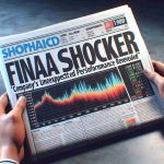 A high definition, hyper-realistic image depicting a 'Financial Shocker' news headline. Feature in the scene a newspaper with bold headlines saying 'Company's Unexpected Performance Revealed' with depiction of financial graphs showing a surprising trend.