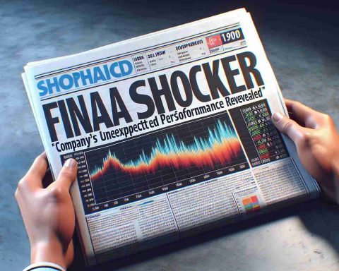 A high definition, hyper-realistic image depicting a 'Financial Shocker' news headline. Feature in the scene a newspaper with bold headlines saying 'Company's Unexpected Performance Revealed' with depiction of financial graphs showing a surprising trend.