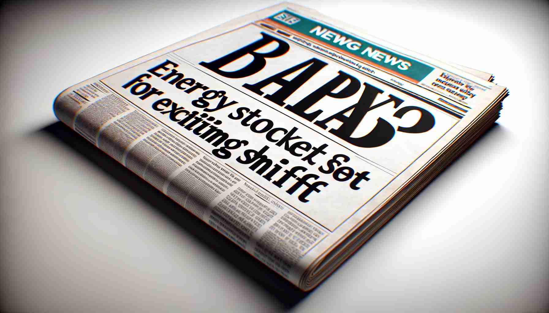 A realistic, high-definition image of a newspaper headline claiming 'Big Moves Ahead? Energy Stock Set for Exciting Shift'. The bold letters of the headline stand out against the crisp white of the background, symbolizing an impending change in the energy market. The edges of the newspaper page may be visible, suggesting a possible image source. The text should be clear and easy to read, allowing the viewer to quickly grasp the intended meaning.