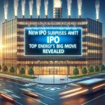 Generate a high-definition, realistic image illustrating the concept of 'New IPO Surprises Await! Top Energy Firm’s Big Move Revealed'. The scene should include a large, impressive corporate building that belongs to a leading energy company, with a large billboard nearby announcing an upcoming initial public offering (IPO). The environment should be bursting with anticipation and excitement, representing the 'big move' being revealed.