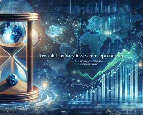 High definition, realistic image displaying the concept of a 'Revolutionary Investment Opportunity.' Include visual elements such as cutting-edge technology, graphs with rising trends, a dynamic world map symbolizing global opportunities, and a sandglass reminding the urgency to act fast. The mood should be optimistic and energetic, reflecting the exciting nature of such investment opportunities.