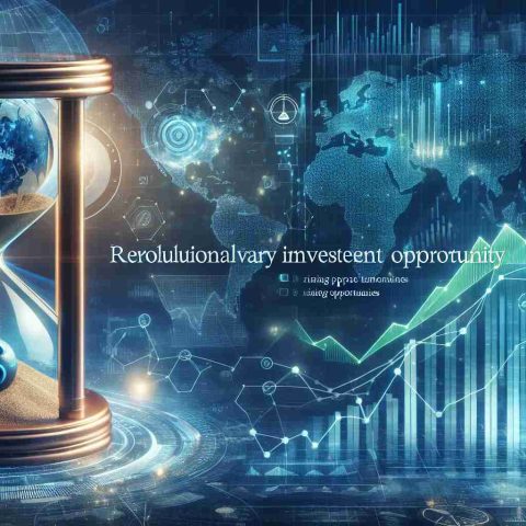 High definition, realistic image displaying the concept of a 'Revolutionary Investment Opportunity.' Include visual elements such as cutting-edge technology, graphs with rising trends, a dynamic world map symbolizing global opportunities, and a sandglass reminding the urgency to act fast. The mood should be optimistic and energetic, reflecting the exciting nature of such investment opportunities.