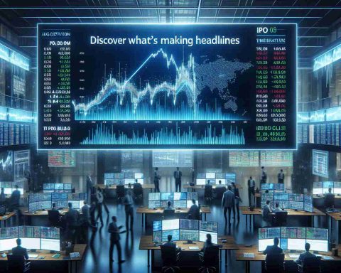 Create a High Definition scene that depicts the Stock Market scene during the IPO Boom of 2024. This should capture elements such as energetic stock brokers, complex data charts showing trends of increasing stock prices on digital screens, a buzz-filled trading floor. On a screen in the background, the headline news should be 'Discover What's Making Headlines'.