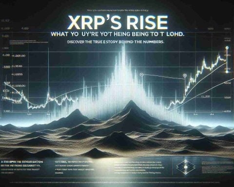 A high-definition, realistic image depicting the rise of the XRP cryptocurrency. The image shows a graph with rising numbers, evoking the vibe of secrets being revealed and truth coming to light. The textual elements in the picture share a headline that reads 'XRP’s Rise: What You’re Not Being Told'. It also teases with a subheading saying 'Discover the True Story Behind the Numbers.'