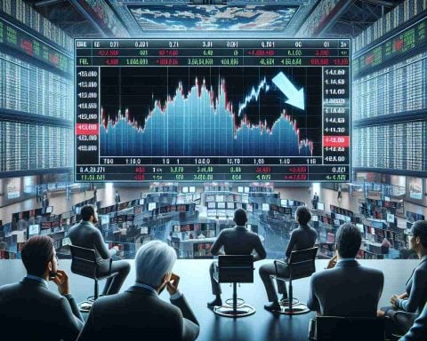 A realistic, high-definition image that depicts the scenario of a major stock market event sending shockwaves across the financial sector. A graphic detailing the plummeting value of a prominent tech company's stock is prominently displayed on a digital stock market board. Additionally, onlookers consisting of various investors examining this significant event are included. They are visibly surprised and worried, bearing a stark contrast to the hectic, bustling background of the market floor.