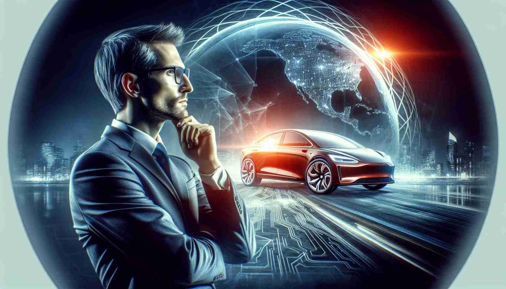 A realistic image representing a bold, visionary business move by a prominent tech entrepreneur. This decision could have significant impacts on the stock of a major electric vehicle company, leading perhaps to an impressive stock surge or a strategic market transformation.