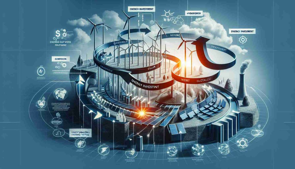 Image of a high definition infographic that shows the concept of the 'Energy Investment Phase' as the key to a sustainable future. This visual representation should include renewable energy resources like wind, solar, and hydropower, with arrows denoting the flow of energy investment, and text boxes elaborating on the concept. The overarching idea is that by investing more energy into sustainable methods now, we can secure a renewable and sustainable future energy source.