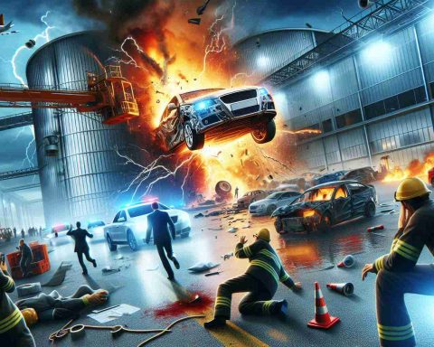 Create a high-definition, photorealistic depiction of a shockingly unexpected event that has impacted a massive automobile manufacturing company. Notable elements of the story should be vividly echoed in the picture.