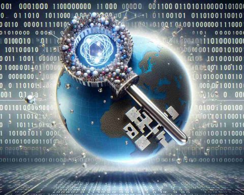 Realistically rendered high-definition image featuring a question symbolized by physical objects. The image should represent the question 'Is Quantum Computing the Key to Global Economic Transformation?' Perhaps a large silver key made of qubits and quantum symbols floating above a globe, highlighting major economic centers, whilst in the background, digital binary code seamlessly transitions into readouts from quantum computers.