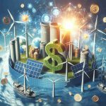 High definition, realistic photo representing the concept 'Is Investing in Clean Energy the Key to a Sustainable Future?'. The imagery could include renewable energy sources such as wind turbines, solar panels, hydroelectric dams, and perhaps more abstract symbolic elements related to sustainability and financial growth.