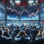 A highly detailed, realistic scene of a bustling stock market where traders are showing reactions of panic due to a significant market dip. Screens around them display falling graphs and red numbers indicating the loss. The atmosphere is tense, with everyone trying to predict what's next for the market.