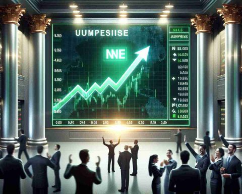 A high-definition, realistic image depicting the reveal of a new, promising stock symbol 'NNE' on a market board inside a bustling stock exchange building. The board is lit in bright green and arrows are pointing upwards, signaling potential growth. People in business attire are seen celebrating and discussing this surprise entrant, presenting an aura of optimism and intrigue.