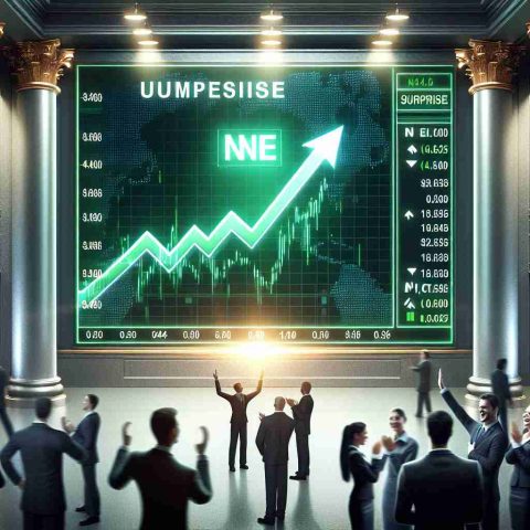 A high-definition, realistic image depicting the reveal of a new, promising stock symbol 'NNE' on a market board inside a bustling stock exchange building. The board is lit in bright green and arrows are pointing upwards, signaling potential growth. People in business attire are seen celebrating and discussing this surprise entrant, presenting an aura of optimism and intrigue.