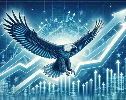 Create a detailed, high-definition illustration. Represent a concept of a dramatic increase in the stock market, with an emphasis on the utilities sector. Visualize this by showing a soaring eagle, a common symbol for growth and power, with a background of upward pointing arrows and a rising bar graph to further reinforce the concept.