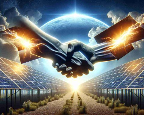 A hyper-realistic high definition image illustrating the announcement of a massive acquisition in the solar industry. This pivotal moment is seen as a game changer, transforming the landscape of renewable energy. The image might incorporate elements indicative of power transfers, such as a dramatic handshake or a stylized document signifying the acquisition, set against a background of towering solar panels gleaming under the sun.