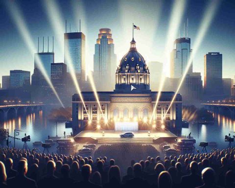 High-definition image that accurately showcases a newsworthy event from Xcel Energy in Minneapolis. The event should be of notable significance and the image should capture the magnitude of the revelations. The setting is a grand unveiling, brimming with anticipation and excitement. The focus should be the object or service being revealed by Xcel Energy. Ensure the depiction is detailed and conveys the company's identity prominently.