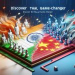 A realistic, high-definition image showing an abstract representation of the concept of India surpassing China in a playful competition, perhaps a board game or a sports match. Neither countries are represented by identifiable figures or symbols, but rather by distinct colors or patterns. The image also includes a title banner that says 'Discover the Real Game-Changer'. Let's depict this scene as vibrant, dynamic and catching the viewer's intrigue.