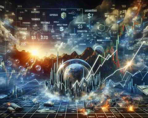 An image illustrating the concept of explosive growth versus bubble trouble, as symbolized by a rising stock. The center stage is occupied by a dynamic stock market chart that brilliantly depicts the sharp climbs and perilous drops universally associated with these two phenomena. The backdrop is filled with relevant financial symbols and elements, reflecting the all-encompassing nature of the stock market world. High-definition, with a touch of realism to convey the intensity and gravity of the financial world and its unpredictable nature.