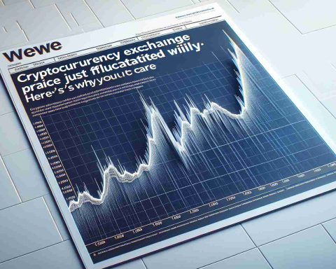 Create a realistic high-definition image of a financial news article headline reading 'Cryptocurrency Exchange Share Price Just Fluctuated Wildly: Here's Why You Should Care', featuring a line chart showing great volatility in recent trade prices. The line chart should include large swings in price points and be executed using a modern, clean design aesthetic. The headline should be bold and eye-catching in a prominent place on the image.