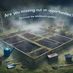 A realistic, high-definition image that represents the concept of missing out on opportunities, embodied by a mysterious and unexplored garden allotment. This garden plot is buzzing with potential, filled with untouched soil and some partially visible gardening tools. The atmospheric elements hint at the mysteries that the garden may hold. Overlayed on this image are the words, 'Are you missing out on opportunities? Discover the Allotment Mystery.'