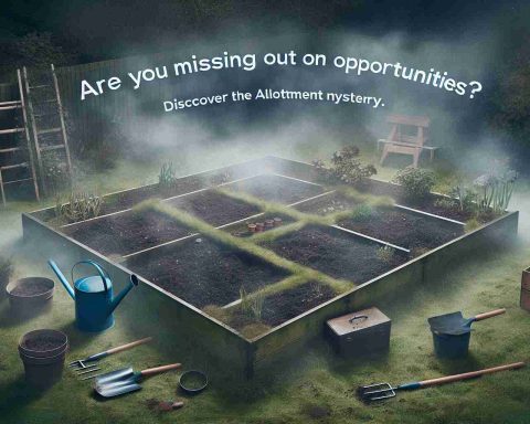 A realistic, high-definition image that represents the concept of missing out on opportunities, embodied by a mysterious and unexplored garden allotment. This garden plot is buzzing with potential, filled with untouched soil and some partially visible gardening tools. The atmospheric elements hint at the mysteries that the garden may hold. Overlayed on this image are the words, 'Are you missing out on opportunities? Discover the Allotment Mystery.'