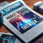 A realistic, high-definition image of a digital newspaper headline or banner that reads, 'The Surprising Market Moves You Can't Afford to Miss This Week', hinting at important financial news. The headline is styled in bold letters, made even more attention-grabbing with a dramatic color gradient. The background subtly suggests stock markets with abstract images of charts, graphs or financial symbols. The scene is completed with newspapers scattered on a wooden table, a cup of freshly brewed coffee by its side suggesting a fresh start of the day with important financial insights.