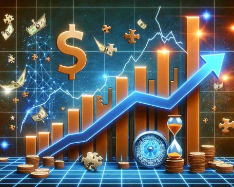 Illustrate a high-definition, realistic image representing the concept of surprising elements in Amazon stock trends. Depict a graph showcasing dramatic increases and decreases, and on this backdrop, subtly incorporate unseen factors like a Jigsaw puzzle piece, an hourglass representing time, and a roulette wheel indicating chance. Make sure to use vivid colors to signify the volatility and unpredictability of stock market trends.