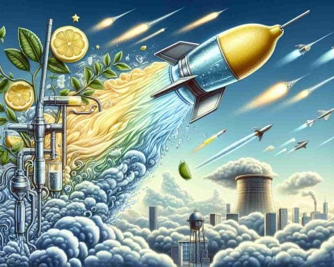 Generate a high-definition, realistic image portraying the concept of lemonade rockets soaring. Illustrate a surge in their ascension, creating a sense of wonder. Perhaps also include elements signifying reasons for this sudden propulsion, such as favorable wind gusts, ramped-up pressure, or an infusion of extra fizz.