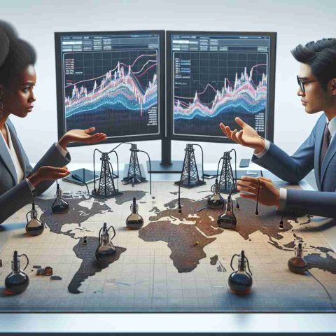 Realistic high-definition image of the concept 'Is Investing in Oil and Gas Still a Smart Move?' depicted as two businesspeople, one female Black executive and one male South Asian executive, sitting across a table. On the table is a detailed map of the world, marked with oil wells and gas pipelines. Each executive has a computer showing charts of oil and gas prices. They show expressions of critical thinking and evaluation, both looking at the fluctuating price graphs.