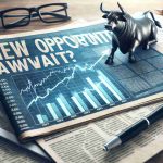 Create a realistic, high-definition image illustrating the concept of 'New Opportunities Await'. It could feature a financial newspaper headline stating 'Recent IPO Shakes Up the Market'. The image might also contain hints of a stock market diagram and a bull statue, symbolizing prosperity in financial markets.