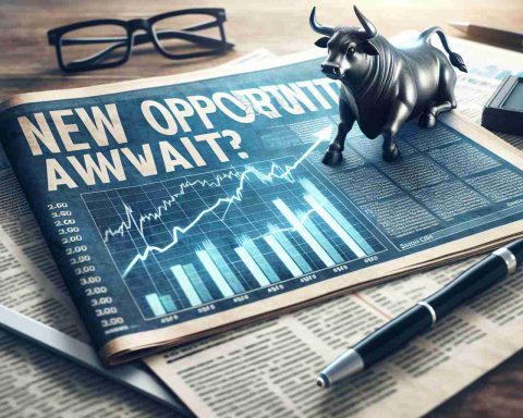 Create a realistic, high-definition image illustrating the concept of 'New Opportunities Await'. It could feature a financial newspaper headline stating 'Recent IPO Shakes Up the Market'. The image might also contain hints of a stock market diagram and a bull statue, symbolizing prosperity in financial markets.