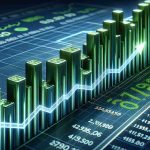 A realistic, high-definition image demonstrating the concept of a lifetime investment. The picture shows a stock market graph with an upward trend, indicating significant growth over time. The bars of the graph are in green, symbolizing positive gains, with numbers and symbols to show how much the stock has grown over the years.