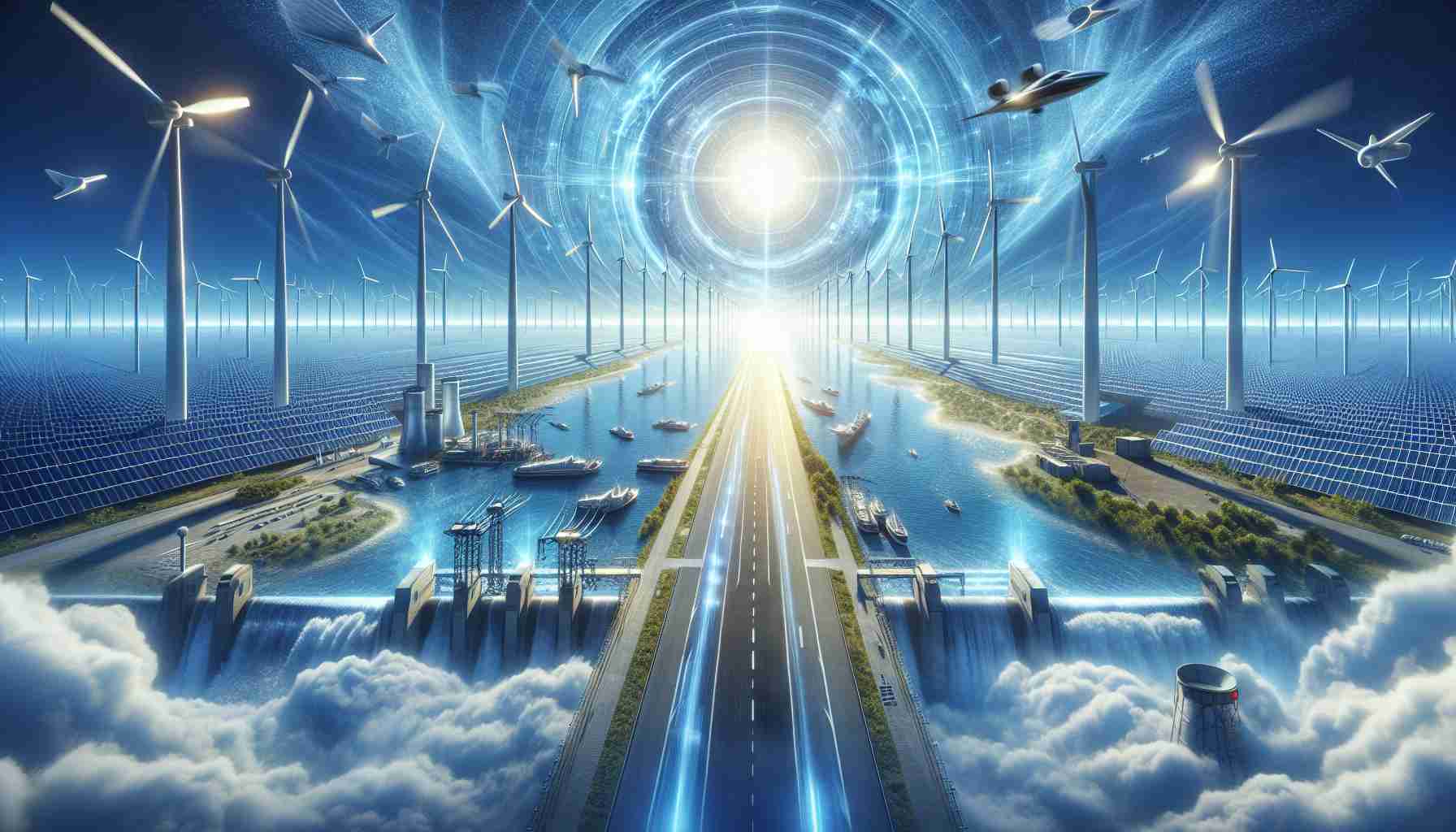 A high-definition, realistic image that depicts a thrilling scene related to the future of renewable energy. This could feature an array of solar panels under a bright sun, wind turbines twirling vigorously against a azure backdrop, or a hydroelectric dam bustling with activity. The sense of anticipation is vividly captured, with images suggesting immense growth and progress. There is also a hint of a major event about to take place, perhaps symbolized by a ticking countdown clock or a runway leading towards a bright horizon to signify the forthcoming initial public offering (IPO).